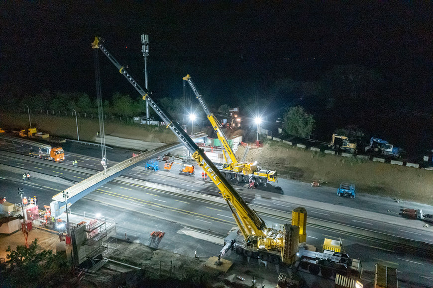 Night shift in Luxembourg: Liebherr crane duo lifts 92-tonne motorway bridge